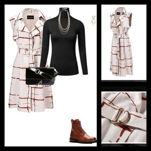 Bellivera  Faux Suede Printed Sleeveless Trench‎ Coat, Lightweight